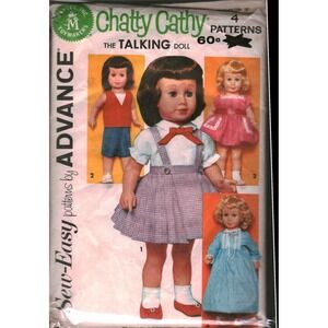 Vintage Advance Chatty Cathy Doll Sewing Pattern 4 Outfits Dress Nightgown 1960s